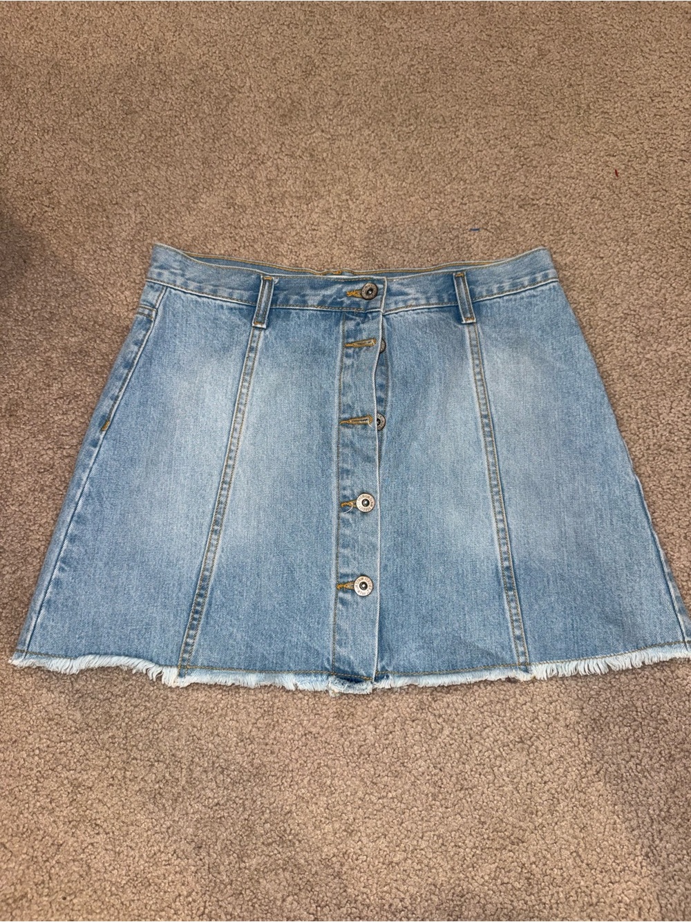Forever 21 Light Blue Denim Button-Front A-Line Mini Skirt
